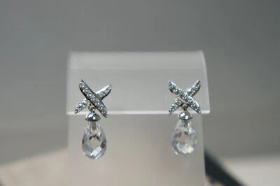 David Yurman 925 Silver White Topaz Diamond Briolette Drop 585 Stud Earrings - Image 1 of 4