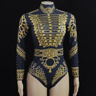 Sparkly Gold Black Rhinestones Leotard Dance Costume Show Stage Wear Outfit