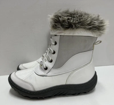 Merona женщин США 6 моды шнурует вверх лодыжки ботинки белая кожа человек сделал искусственный мех - Изображение 1 из 4