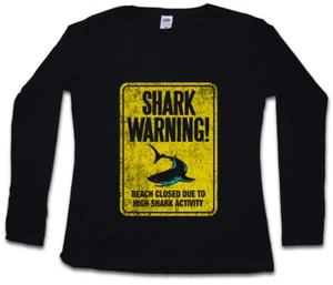 SHARK WARNING SIGN II DAMEN LANGARM T-SHIRT Surfer Surfing Diver Australia Maui - Picture 1 of 1