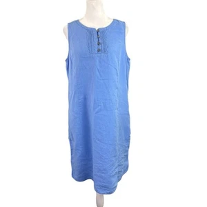 J Jill Small Love Linen Sleeveless Shift Dress Blue Pintuck Pleats Pockets - Picture 1 of 11