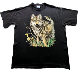 VTG 1997 Black Sz L WOLF Graphic T Shirt 90s NATURE EUC - Picture 1 of 8