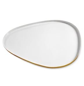 16x12.5" White Gold Metal Decorative Serving Tray for Coffee Table Ottoman - Picture 1 of 9