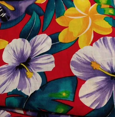 Fabric Floral Hawaiian  3 Yards X 36"  Island Red Orange Purple White Yellow - Image 1 of 2
