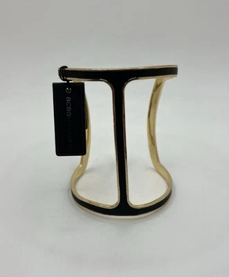 BCBG MAXAZRIA 'NUEVO' Tono Dorado Negro Cuero Tipo Incrustación T-Bar Pulsera Boho Chic Foto 1 de 4