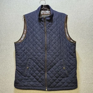 Jos A Bank Reserve Vest Sz L Quilted Herringbone Wool Blend Brown Blue Full Zip - Picture 1 of 14