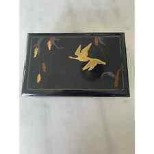 Otagiri two cranes koi fish Black Lacquer Jewelry Music Box. Mirror & velvet