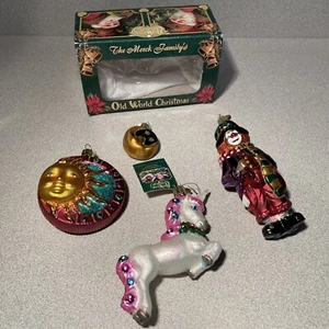 Old World Christmas PRANCING UNICORN Glass Ornament Sun Moon Clown OWC Lot Nice! - Picture 1 of 11