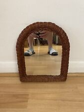 Vintage Mid Century Wicker Framed Arched Mirror - Freestanding or Wall Mounted
