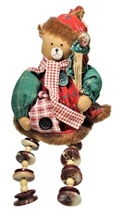 Holiday Bear Shelf Sitter Figurine Country Primitive Crafty Plush Buttons Home - Picture 1 of 3