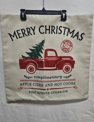 Zipper Holiday Pillow Cover Red Truck Farm Fresh Christmas Trees 20" Square - Image 1 of 4