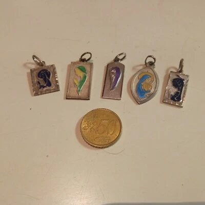 mini lotto 5 ciondoli Madonnina metallo colore argento vintage - Immagine 1 di 4