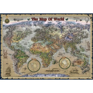 Wooden Jigsaw Puzzle 1000 PCS World Map-3D Hand Drawing Version Toy Collectibles - Picture 1 of 12