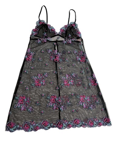 UNDERCOVER Victoria's Secret abito slip in rete trasparente ricamato floreale nero