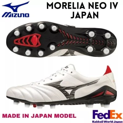 Mizuno Soccer Cleats MORELIA NEO 4 JAPAN Super White Pearl/Black P1GA233009 NEW - Image 1 of 4