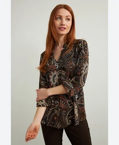 Joseph Ribkoff Top Blouse Sz 10 Multicolor Paisley 3/4 Sleeve Artistic Classic - Picture 1 of 14