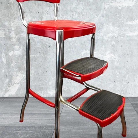 Vintage  COSCO RED METAL  Farm House  Folding Step Stool Chair Cover