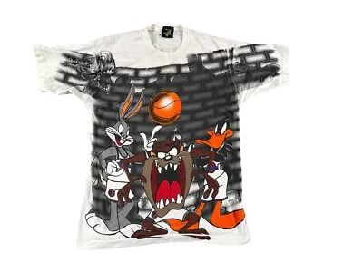 Vintage 1996 Space Jam Looney Tunes T Shirt Mens Large White AOP Single Stitch - Image 1 of 4