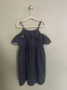 Milly Minis Girls Ruffle Cold Shoulder Flare Dress, Navy, Size 6 - Picture 1 of 5