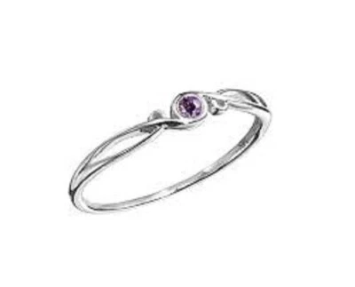 Violet Purple Bezel Set Round Amethyst In Real 10K White Gold Solitaire Ring - Image 1 of 3