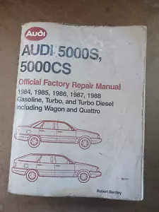 De colección Audi 5000S 5000CS Manual de reparación de fábrica 1984-1988 Vagón, Quattro, Turbo, - Imagen 1 de 3