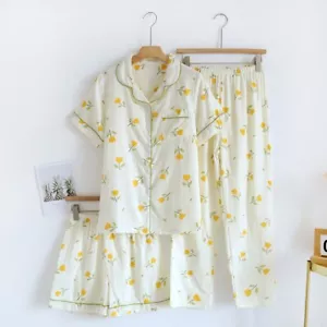 3PCS Women Pajamas Set 100% Cotton Pyjama Sleepwear Print Nightwear Homewear New - Picture 1 of 29