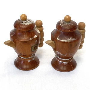 Vintage Wood Salt and Pepper Shakers Coffee Pot Shape - Picture 1 of 6