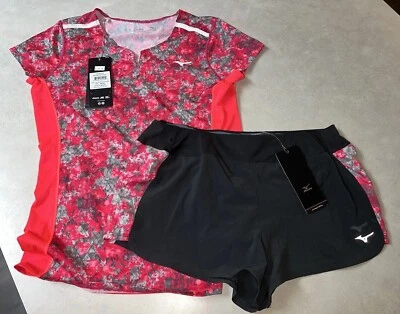 Conjunto de pantalones cortos y top para correr con estampado Mizuno rosa/gris/negro para mujer talla S nuevo con etiquetas Foto 1 de 4