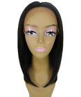 Straight 9 in 4X4 Hand Tied Lace Front Wig, Black with Golden Highlights