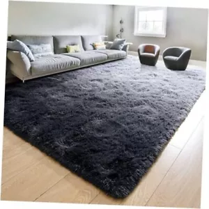 Fluffy Area Rugs for Bedroom, 4x6 Feet Soft Tie Dye Rug 4ft x 6ft Black-grey - Picture 1 of 8