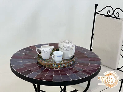 24INCH ARTISTIC MOSAIC TABLE - Handmade Mid Gray And Faded Purple Garden Table - Image 1 of 4