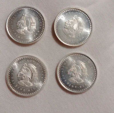 Lot of 4 - Silver .999 1/10th oz Mexico Aztec Mayan Calendar Cuauhtémoc - Image 1 of 2