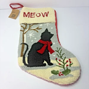 Medias de Navidad Glitzhome "Meow" Gato Negro Enganchadas Decoración de Vacaciones 16" - Imagen 1 de 2