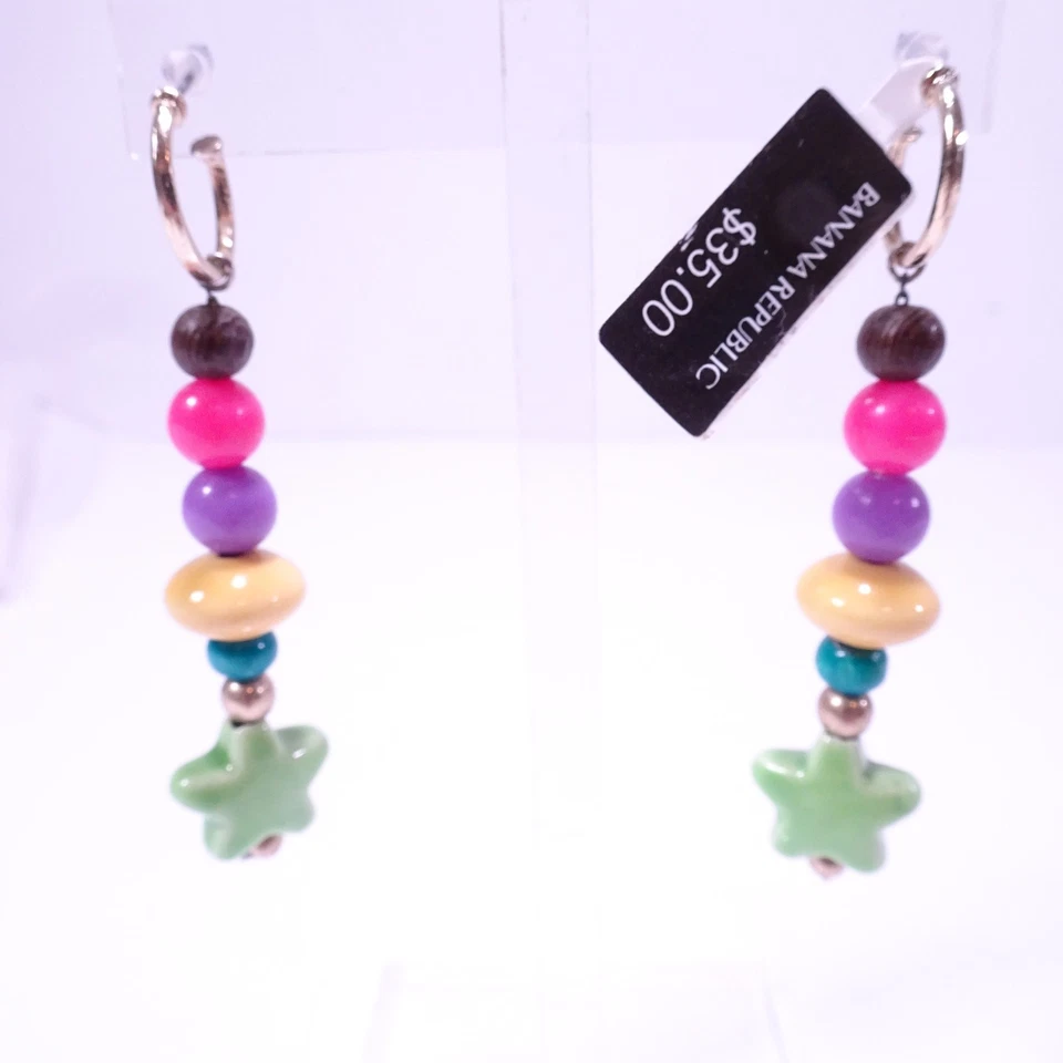 Banana Republic Cotton Candy Multi Color Gem Stone Wood Star Earrings NWT  35 - Image 1 of 4