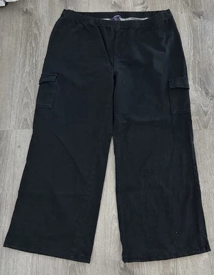Pantalones para mujer Roaman’s negros de pierna ancha con bolsillos laterales más 1X 22/24 nuevos sin etiquetas Foto 1 de 4