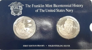 Franklin Mint .925 Silver Rounds History of US Navy Constellation & Philadelphia - Picture 1 of 2