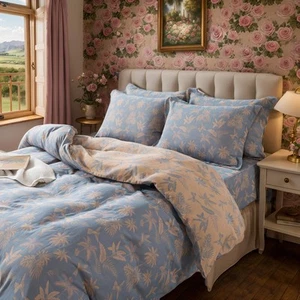 Muslin Duvet Cover King Size, Dirty Blue Orange 100% Washed Cotton Double -La... - Picture 1 of 8