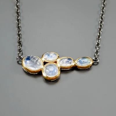 Joyería Collar Piedra Lunar Natural Plata de Ley 925 17.5"/N27414 Foto 1 de 4