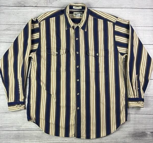 VTG Eddie Bauer Elkhorn Canvas Striped Shirt Men's L 100% Cotton Long Sleeve - Picture 1 of 23