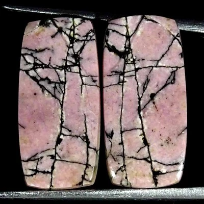 21.3Cts Natural Rhodonite Cushion Pair Cabochon Loose Gemstone 10x20x4mm - Image 1 of 4