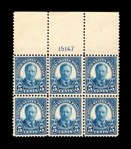 MOMEN: US STAMPS #557 WIDE TOP INTACT PLATE BLOCK OF 6 MINT OG NH VF LOT #94957 - Picture 1 of 2