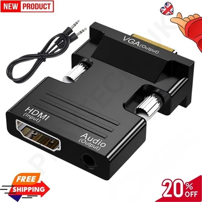 VGA INPUT to HDMI OUTPUT Video Audio Converter Cable Adapter 1080 For TV PC DVD - Image 1 of 4