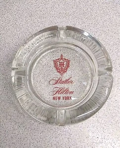 STATLER HILTON HOTEL NYC Vintage Thick Glass Ashtray MCM 1950's Clean Graphics - Picture 1 of 9