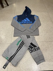 NWT Adidas Boys 2 Piece Set Navy Pullover Logo Hoodie Sweatpants Sz XL 18-20 - Picture 1 of 4