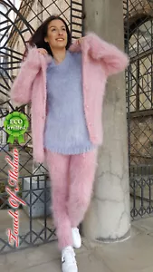 New Hand Knitted Mohair SET Vest Pants and Top Fluffy Unisex Thick Fuzzy S -L - Picture 1 of 12