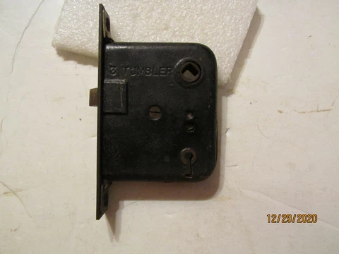 Vintage Cast Iron 3 Tumbler Door Lockset No T-19 Cover