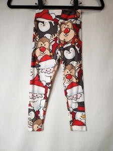 Lularoe Kids Small Medium S/M Leggings Christmas Penguin Santa Reindeer Rudolph - Picture 1 of 5