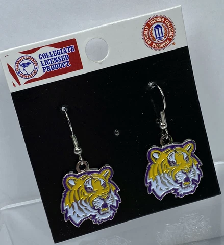 LSU Louisiana State University PSG Official Tiger Mascot Dangle Earrings - New Cover