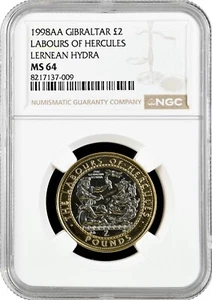 Gibraltar 2 pounds 1998, NGC MS64, "12 Labors of Hercules - Lernaean Hydra" - Picture 1 of 2