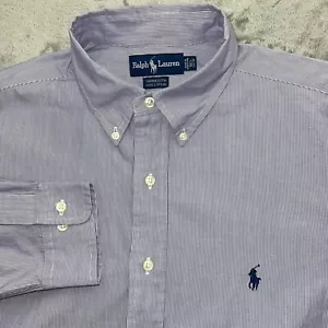 Ralph Lauren Mens L 100% Cotton Yarmouth Blue Striped Long Sleeve Shirt 16 34/35 - Picture 1 of 6